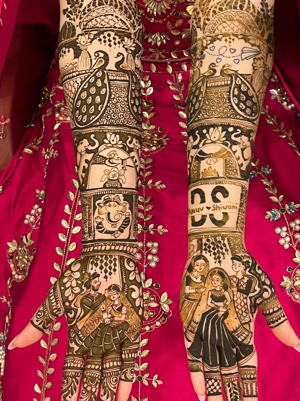 Bridal mehndi Ganesh dancing figures design