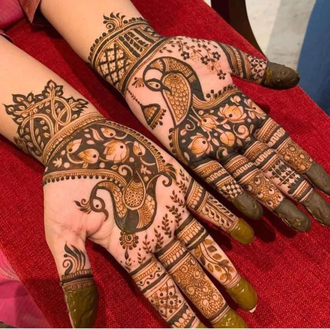 Bridal mehndi palm peacock design
