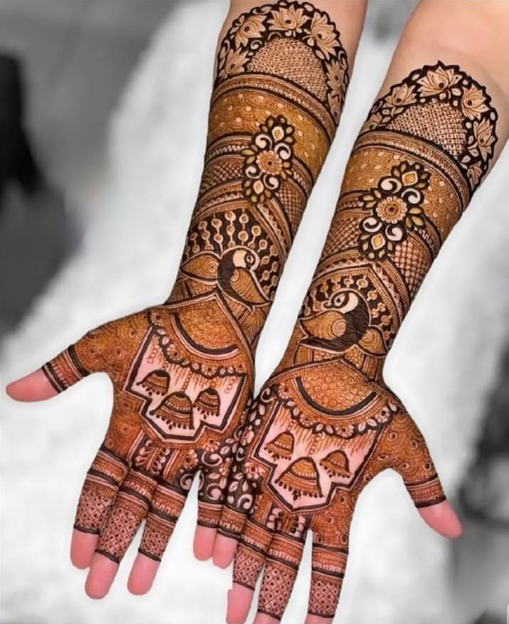 Bridal mehndi peacock bell design