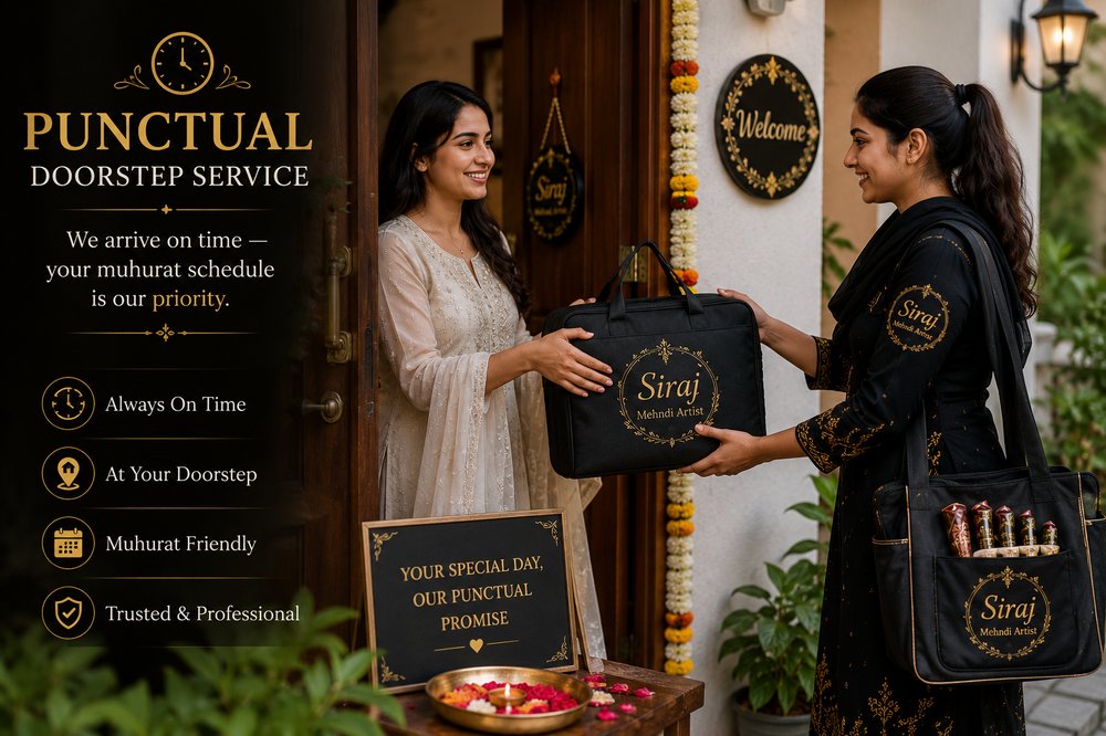 Punctual doorstep mehndi service for muhurat timing
